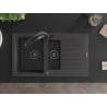 Mexen Matias fregadero de granito de 1,5 compartimentos con escurridor y grifo de cocina Duo, negro moteado