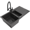 Mexen Matias granīta izlietne ar 1,5 kamerām, notekas un virtuves krānu Duo, melna ar plankumiem - 6502-76-671701-70-B