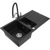 Mexen Matias granite sink 1.5-bowl with drainer and Duo kitchen tap, black - 6502-77-671701-07