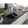 Mexen Matias granite sink 1.5-basin with drainer and Duo kitchen tap, black - 6502-77-671701-07-B