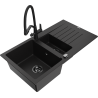 Mexen Matias 1.5-bowl granite kitchen sink with drainer and Duo tap, black - 6502-77-671701-70-B