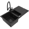 Mexen Matias fregadero de granito 1,5 senos con escurridor y grifo de cocina Duo, negro - 6502-77-671701-70-B