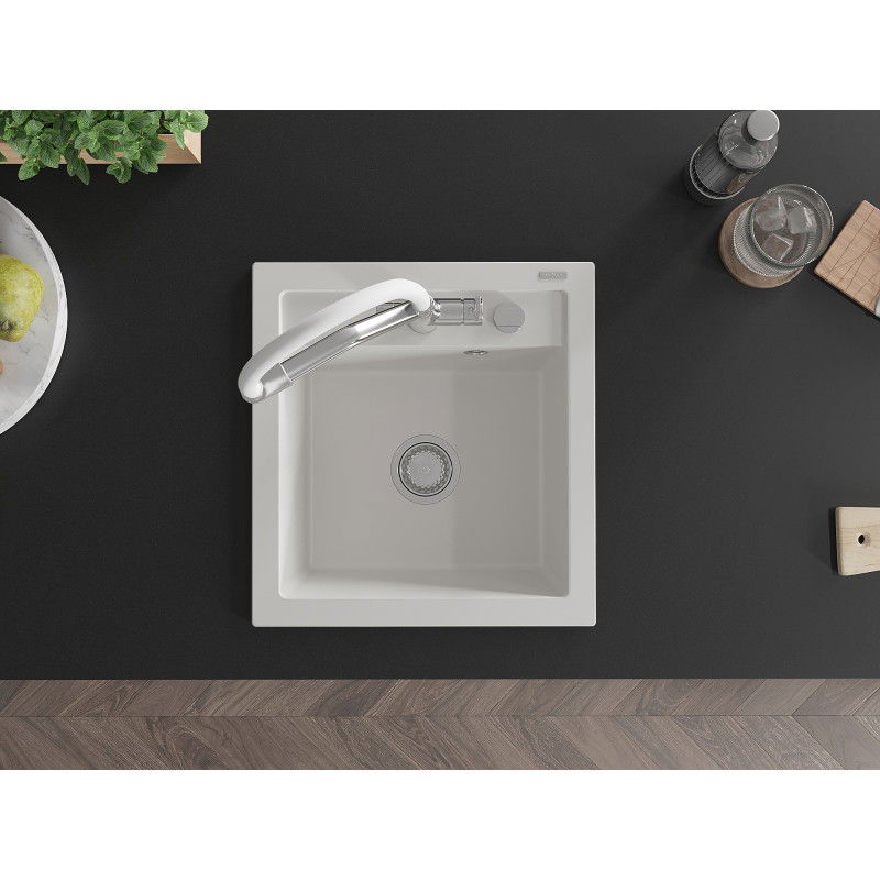 Mexen Vito fregadero de granito de 1 cubeta con grifo de cocina Duo, blanco - 6503-20-671701-02