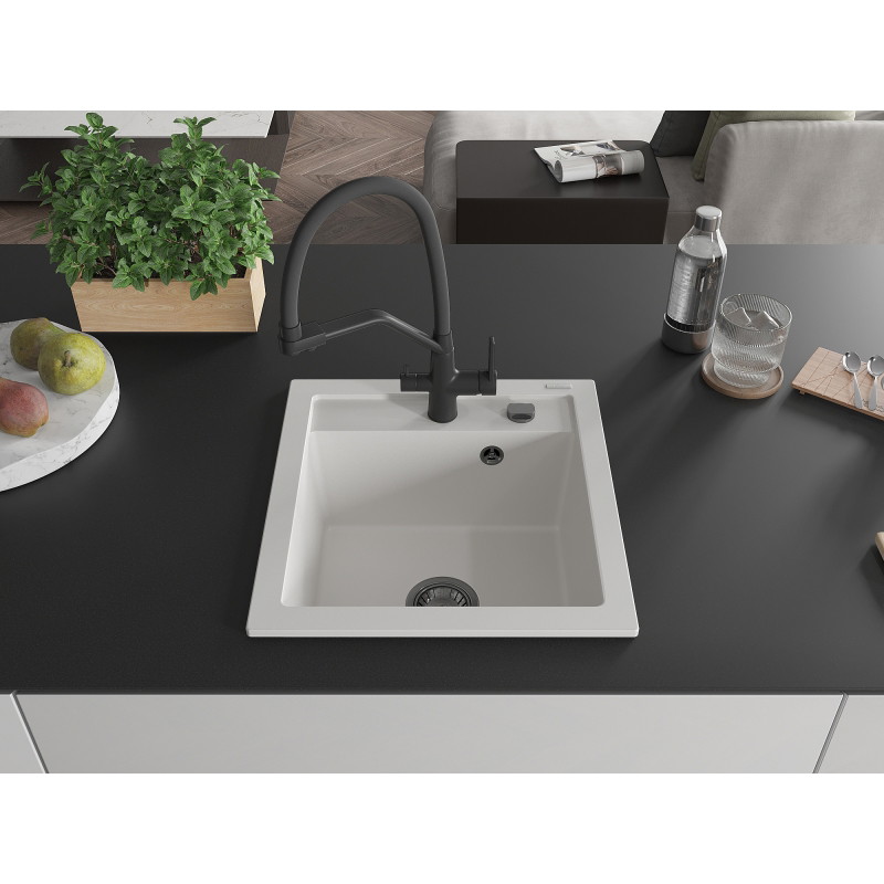 Mexen Vito fregadero de granito de 1 seno con grifo de cocina Duo, blanco - 6503-20-671701-70-B