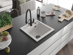 Mexen Vito lavello in granito a 1 vasca con miscelatore cucina Duo, bianco - 6503-20-671701-70-B