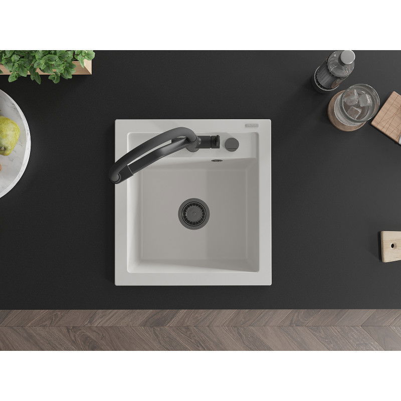 Mexen Vito lavello in granito a 1 vasca con miscelatore cucina Duo, bianco - 6503-20-671701-70-B