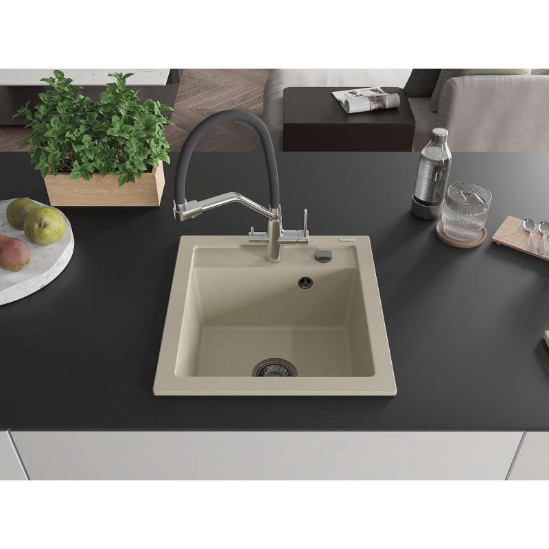 Mexen Vito fregadero de granito de 1 compartimento con grifo de cocina Duo, beige - 6503-69-671701-07-B