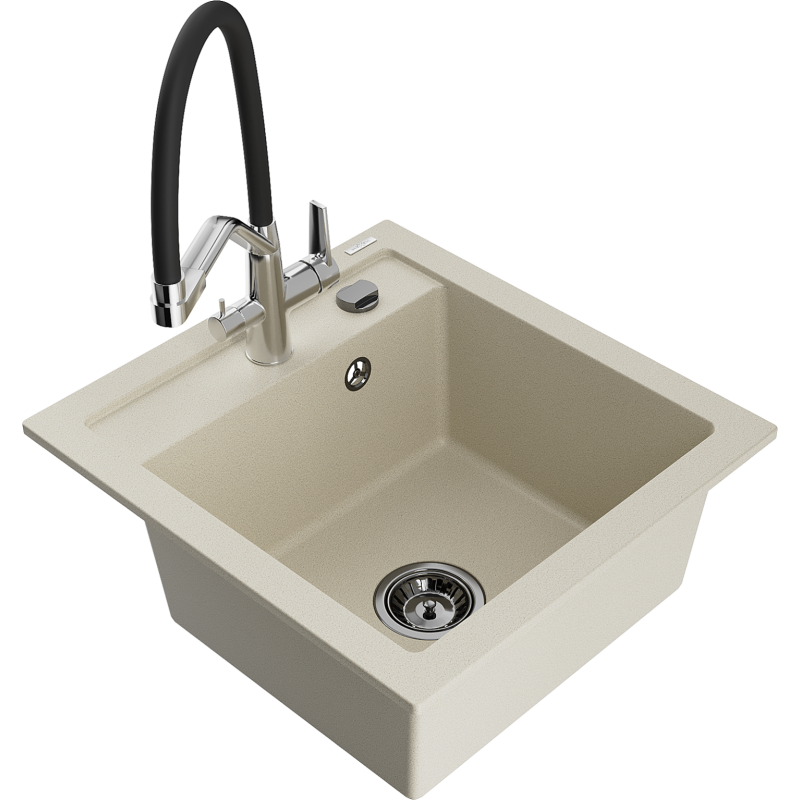 Mexen Vito lavello in granito a 1 vasca con miscelatore da cucina Duo, beige - 6503-69-671701-07-B