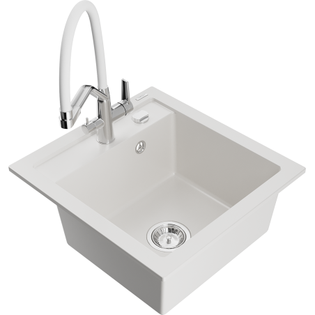 Mexen Vito granitno korito z eno komoro z kuhinjsko pipo Duo, belo - 6503-20-671701-02