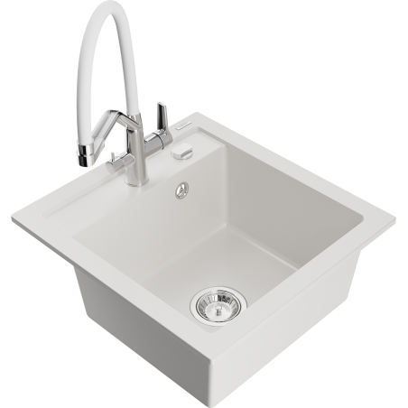 Mexen Vito lava-louça de granito 1-cuba com torneira de cozinha Duo, branco - 6503-20-671701-02