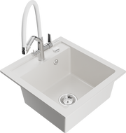 Mexen Vito granite kitchen sink 1-bowl with Duo kitchen faucet, white - 6503-20-671701-02