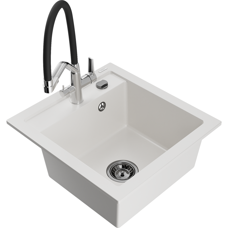 Mexen Vito lavello in granito 1-vasca con miscelatore cucina Duo, bianco - 6503-20-671701-07-B