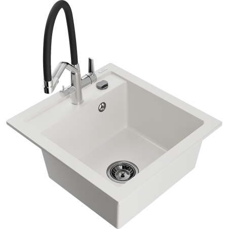Mexen Vito lava-louça de granito 1-cuba com torneira de cozinha Duo, branco - 6503-20-671701-07-B