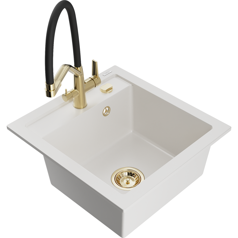 Mexen Vito fregadero de granito de 1 cubeta con grifo de cocina Duo, blanco - 6503-20-671701-57-G
