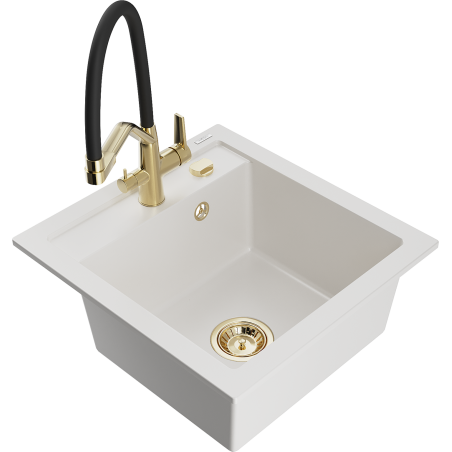 Mexen Vito 1-Bowl Granite Sink with Duo Kitchen Tap, White - 6503-20-671701-57-G