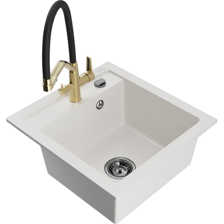 Mexen Vito lava-louça de granito 1-cuba com torneira de cozinha Duo, branco - 6503-20-671701-57-B