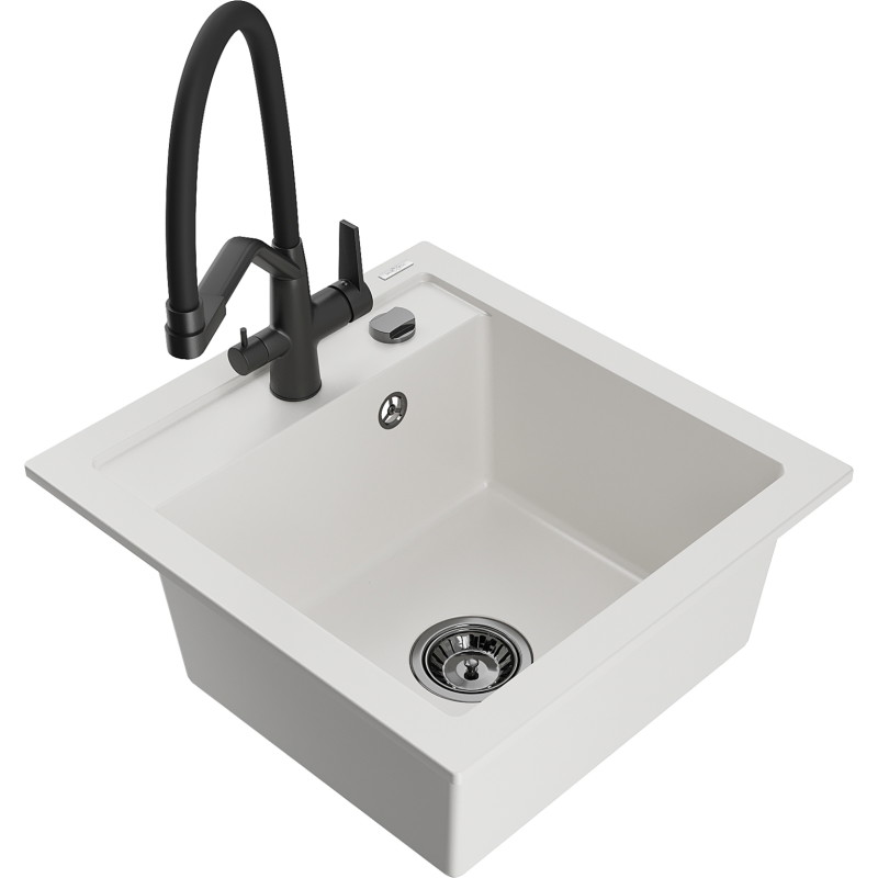 Mexen Vito fregadero de granito de 1 seno con grifo de cocina Duo, blanco - 6503-20-671701-70-B