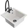 Mexen Vito 1-bowl granite sink with Duo kitchen tap, white - 6503-20-671701-70-B