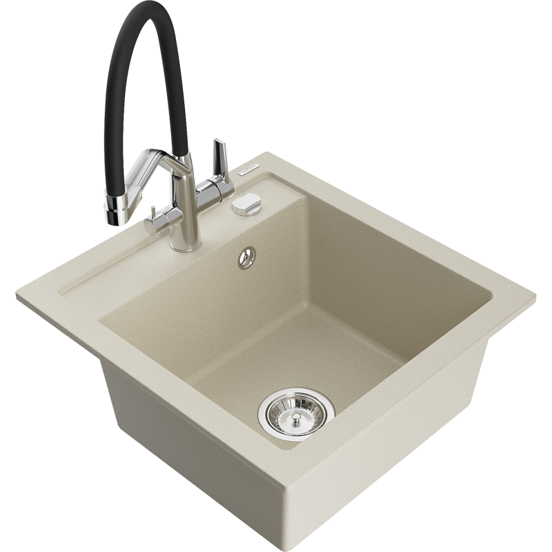 Mexen Vito 1-bowl granite sink with Duo kitchen mixer tap, beige - 6503-69-671701-07