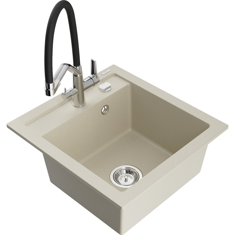 Mexen Vito fregadero de granito de 1 tina con grifo de cocina Duo, beige - 6503-69-671701-07