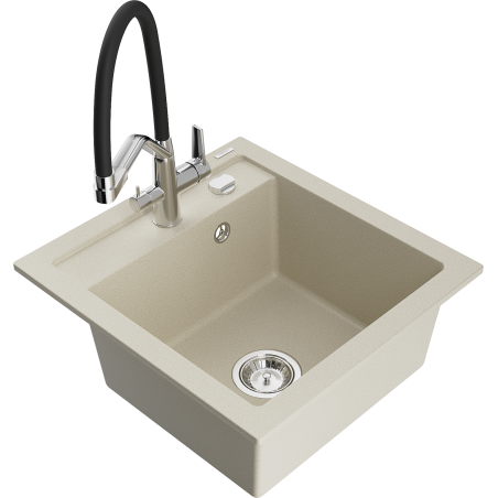 Mexen Vito 1-bowl granite sink with Duo kitchen mixer tap, beige - 6503-69-671701-07