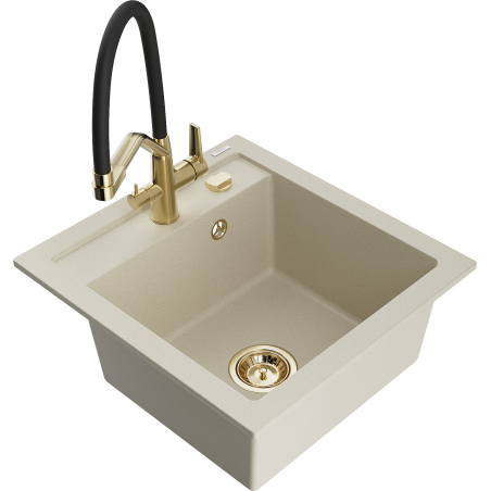 Mexen Vito 1-Bowl Granite Kitchen Sink with Duo Mixer Tap, Beige - 6503-69-671701-57-G