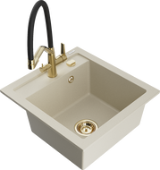 Mexen Vito Granitspüle 1-Becken mit Küchenarmatur Duo, Beige - 6503-69-671701-57-G