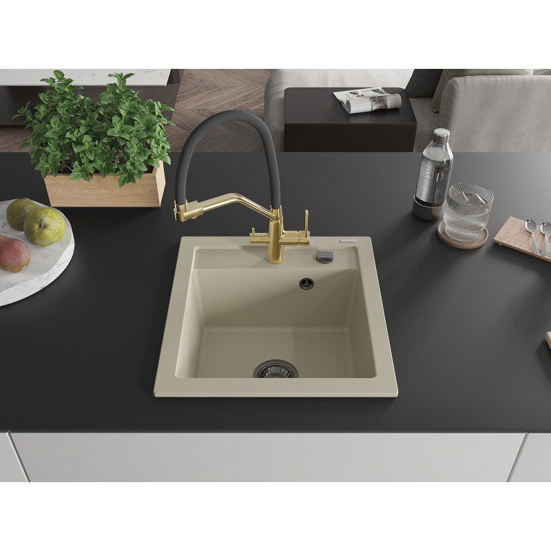 Mexen Vito fregadero de granito 1 tazón con grifo de cocina Duo, beige - 6503-69-671701-57-B