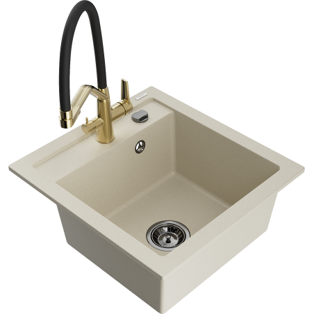 Mexen Vito Granitspüle 1-beckig mit Küchenarmatur Duo, beige - 6503-69-671701-57-B