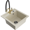 Mexen Vito fregadero de cocina de granito de 1 cubeta con grifo Duo, beige - 6503-69-671701-57-B