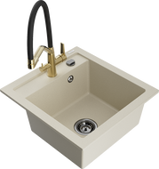 Mexen Vito Granitspüle 1-Becken mit Küchenarmatur Duo, Beige - 6503-69-671701-57-B