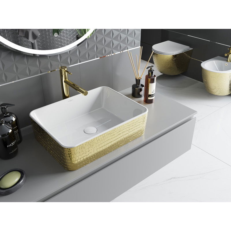 Mexen Catia Ubauk um Benchtop 48 x 38 cm, wäiss/gëllene Skala Muster - 21314808