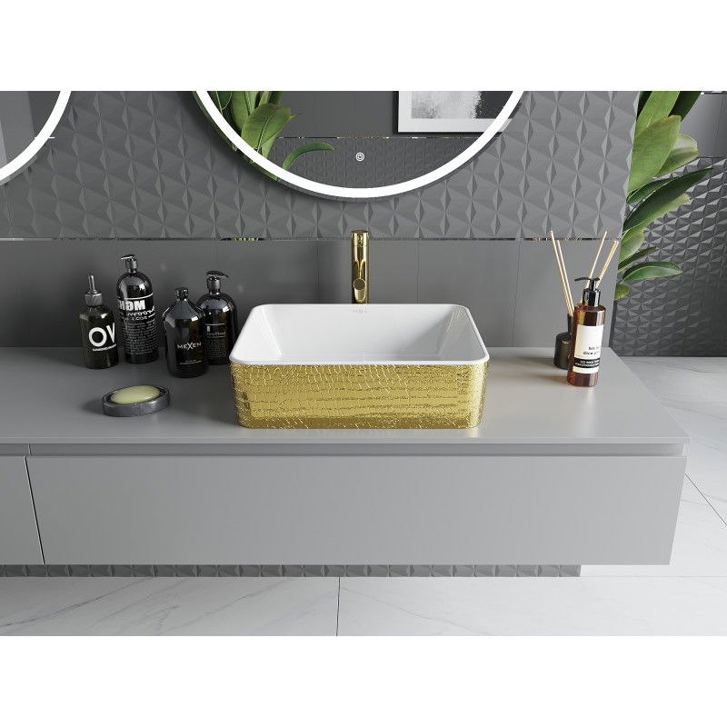 Mexen Catia lavabo da appoggio 48 x 38 cm, bianco/oro motivo a scaglie - 21314808