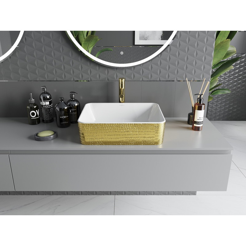 Mexen Catia lavabo sobre encimera 48 x 38 cm, blanco/dorado con diseño de escamas - 21314808