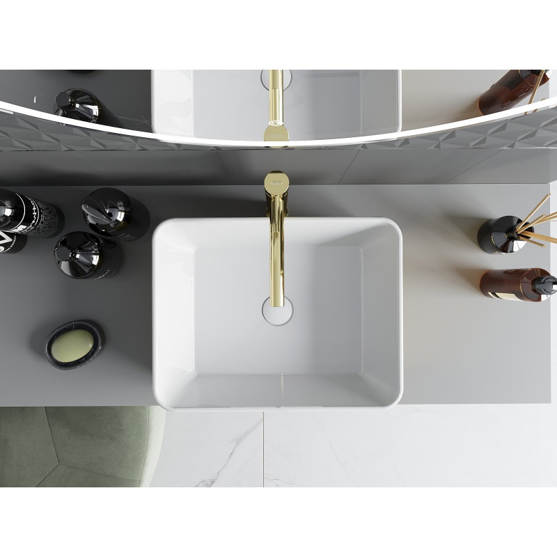 Mexen Catia lavabo de comptoir 48 x 38 cm, blanc/or motif écaille - 21314808