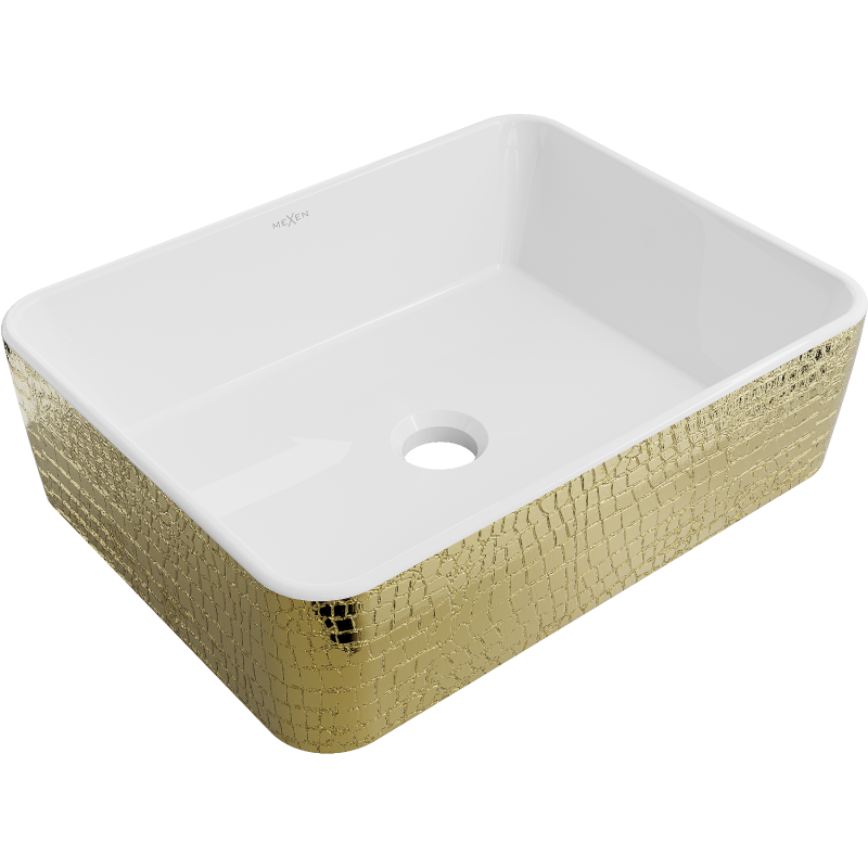 Mexen Catia Aufsatzwaschbecken 48 x 38 cm, weiß/goldenes Schuppenmuster - 21314808