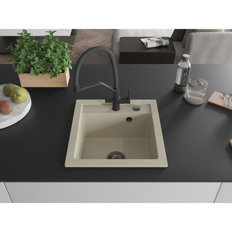 Mexen Vito Granitspüle 1-Becken mit Küchenarmatur Duo, beige - 6503-69-671701-70-B