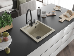 Mexen Vito Granitspüle 1-Kammer mit Küchenarmatur Duo, Beige - 6503-69-671701-70-B