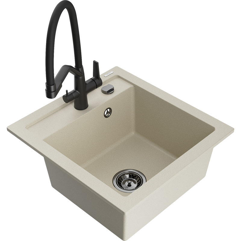 Mexen Vito granieten spoelbak 1-komerig met Duo keukenkraan, beige - 6503-69-671701-70-B