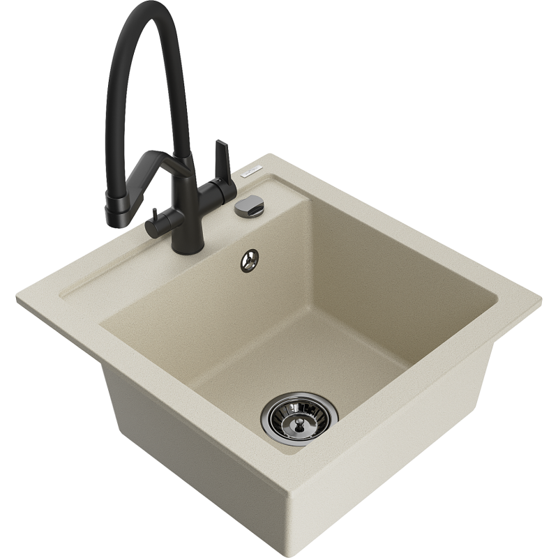 Mexen Vito lavello da cucina in granito a 1 vasca con miscelatore Duo, beige - 6503-69-671701-70-B