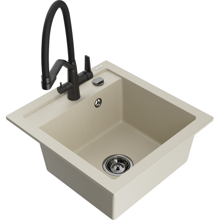 Mexen Vito 1-bowl granite sink with Duo kitchen tap, beige - 6503-69-671701-70-B