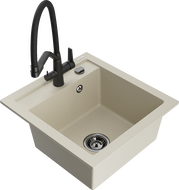 Mexen Vito Granitspüle 1-Kammer mit Küchenarmatur Duo, Beige - 6503-69-671701-70-B