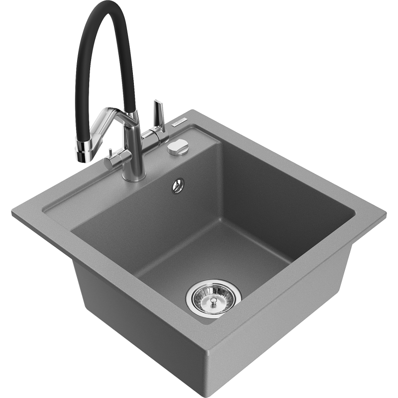 Mexen Vito fregadero de granito de 1 seno con grifo de cocina Duo, gris - 6503-71-671701-07