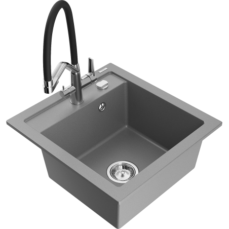 Mexen Vito 1-bowl granite kitchen sink with Duo faucet, gray - 6503-71-671701-07