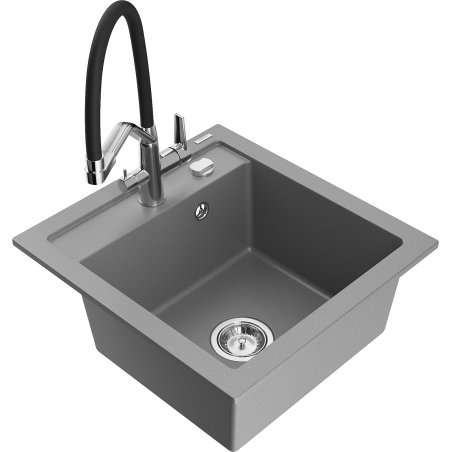 Mexen Vito granitische spoelbak 1-kamer met keukenkraan Duo, grijs - 6503-71-671701-07