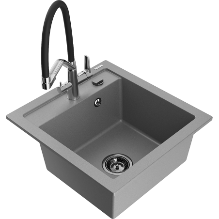 Mexen Vito granīta izlietne ar 1 nodalījumu un virtuves jaucējkrānu Duo, pelēka - 6503-71-671701-07-B