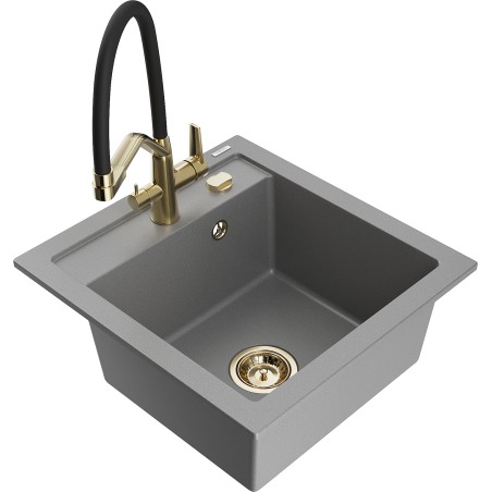 Mexen Vito fregadero de granito de 1 cubeta con grifo de cocina Duo, gris - 6503-71-671701-57-G