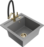 Mexen Vito granite kitchen sink 1-bowl with Duo kitchen faucet, gray - 6503-71-671701-57-G