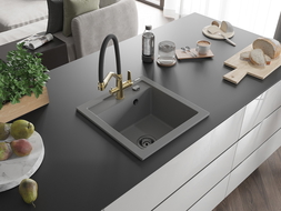 Mexen Vito 1-Komponenten Granitspüle mit Küchenarmatur Duo, Grau - 6503-71-671701-57-B