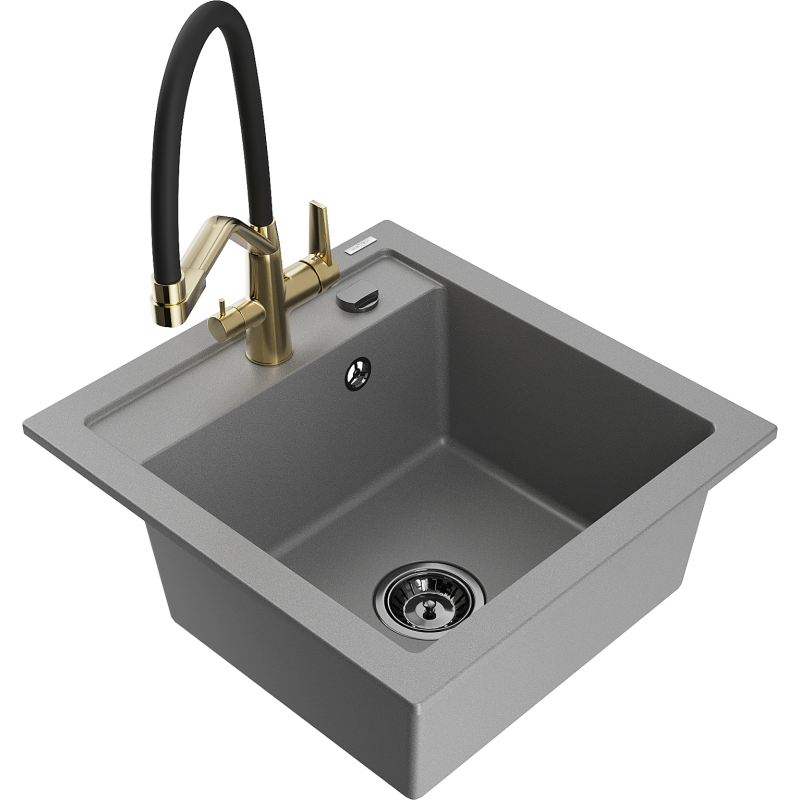 Mexen Vito granitisk diskho med 1 fack och köksblandare Duo, grå - 6503-71-671701-57-B